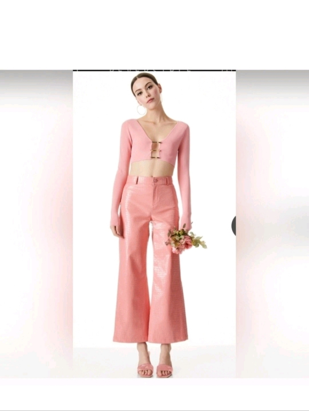 Alice + Olivia Pink Croc-Embossed Wide-Leg Pants Size 6 - Picture 8 of 13